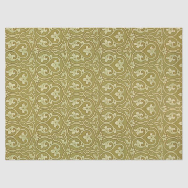 Sage Green und Gold Art Nouveau Pattern Seidenpapier (Vorderseite)