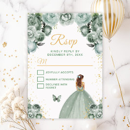 Sage Green und Gold Brown Haarprinzessin RSVP Karte