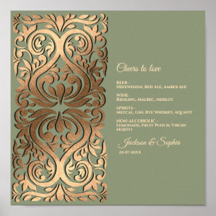 Sage Green und Gold Elegantes Luxusmenü Unterschre Poster