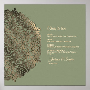 Sage Green und Gold Elegantes Luxusmenü Unterschre Poster