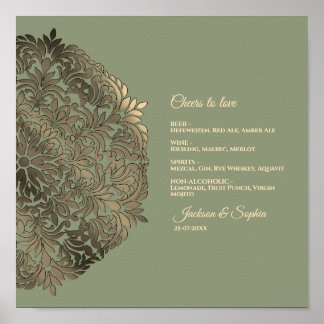 Sage Green und Gold Elegantes Luxusmenü Unterschre Poster