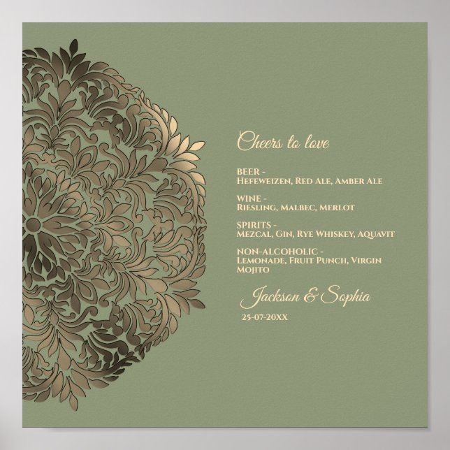 Sage Green und Gold Elegantes Luxusmenü Unterschre Poster (Vorne)