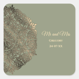 Sage Green und Gold Wedding Eleganter Luxus Quadratischer Aufkleber