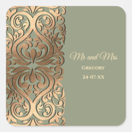 Sage Green und Gold Wedding Eleganter Luxus Quadratischer Aufkleber