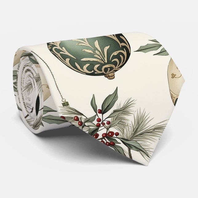 Sage Green und Gold Weihnachtsschmuck Krawatte (Gerollt)