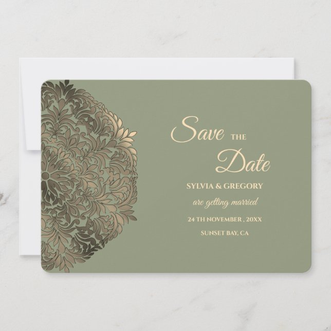 Sage Green und Imitats Gold Save the Date Elegant (Vorderseite)