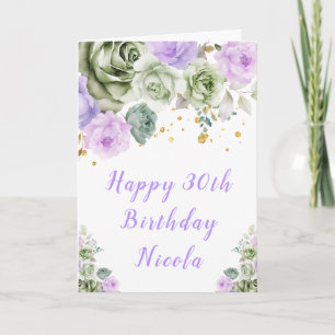 Sage Green und Lila floral Happy Birthday Karte