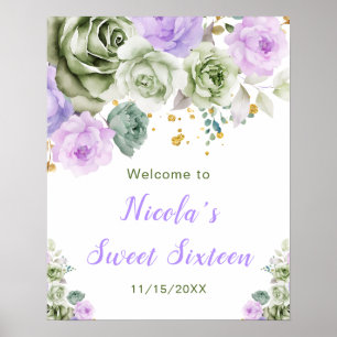 Sage Green und Lila florale 16 . Geburtstag Willko Poster