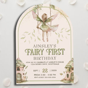 Sage Green und Pink Fairy Erster Arch 1. Geburtsta Einladung