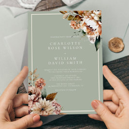 Sage Green und Rose Gold Elegante Blume Hochzeit Einladung