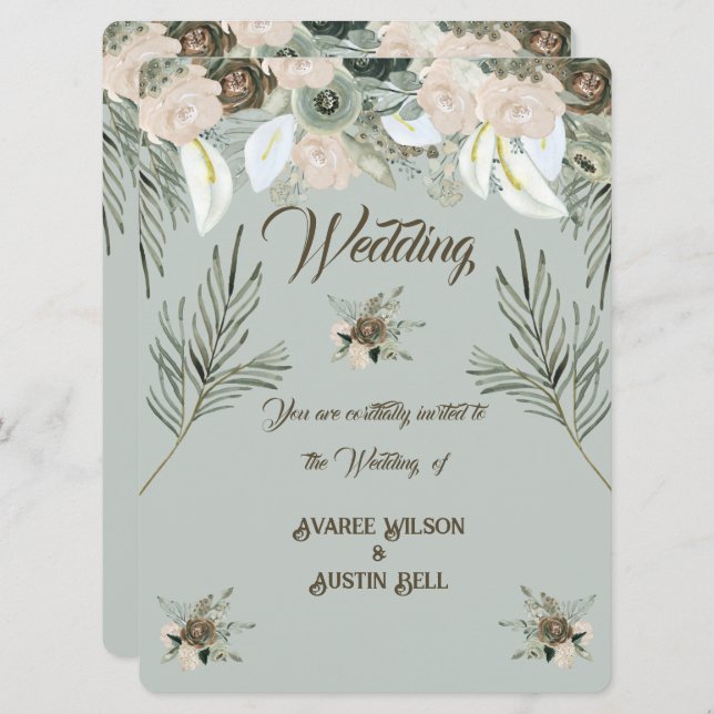 Sage Green und Vanilla Cream Wedding Einladung (Vorne/Hinten)