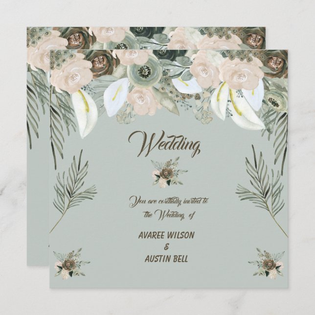 Sage Green und Vanilla Cream Wedding Einladung (Vorne/Hinten)