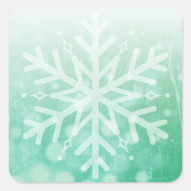 Sage Green und White Christmas Snowflakes Quadratischer Aufkleber (Vorderseite)