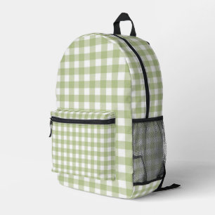 Sage Green und White Gingham Print Bedruckter Rucksack