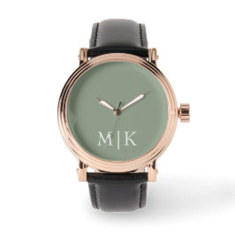 Sage Green und White | Modernes Monogramm Armbanduhr