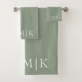 Sage Green und White | Modernes Monogramm Badhandtuch Set