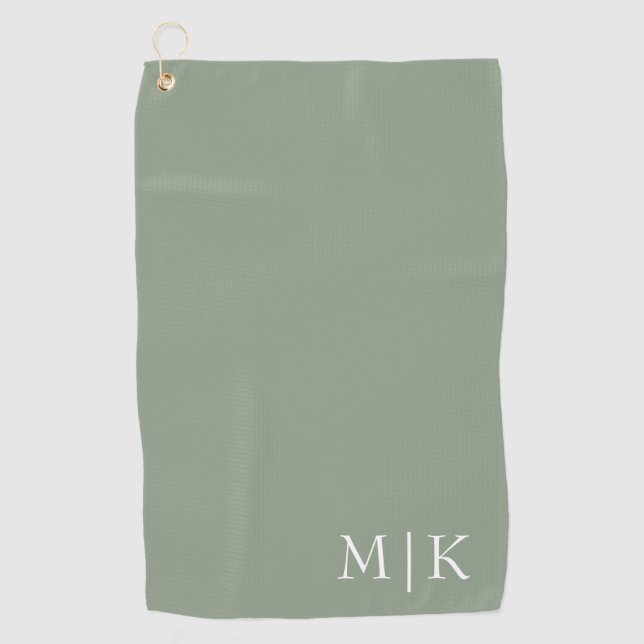 Sage Green und White | Modernes Monogramm Golfhandtuch (Vorderseite)