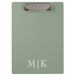 Sage Green und White | Modernes Monogramm Klemmbrett