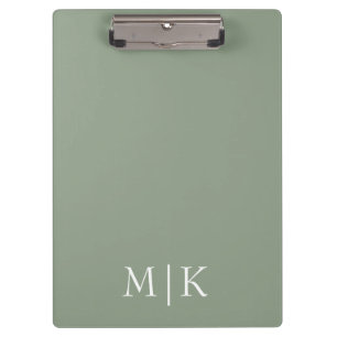 Sage Green und White Modernes Monogramm Klemmbrett