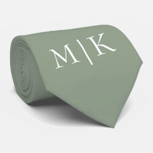 Sage Green und White   Modernes Monogramm Krawatte