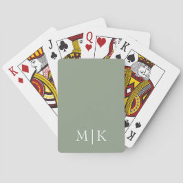 Sage Green und White | Modernes Monogramm Spielkarten