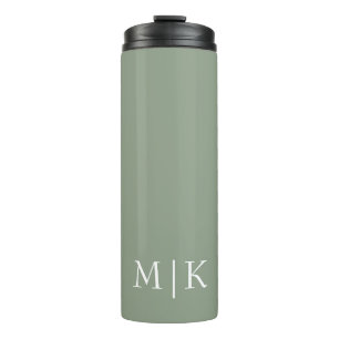 Sage Green und White   Modernes Monogramm Thermosbecher