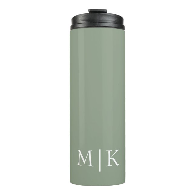 Sage Green und White | Modernes Monogramm Thermosbecher (Vorderseite)