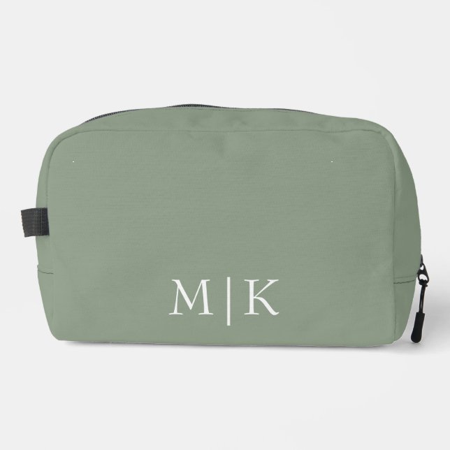 Sage Green und White | Modernes Monogramm Waschbeutel (Vorderseite)