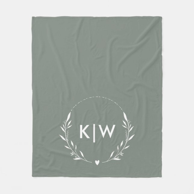 Sage Green und White | Monogram für moderne Initia Fleecedecke (Vorderseite)