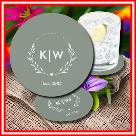 Sage Green und White | Monogram für moderne Initia Runder Pappuntersetzer