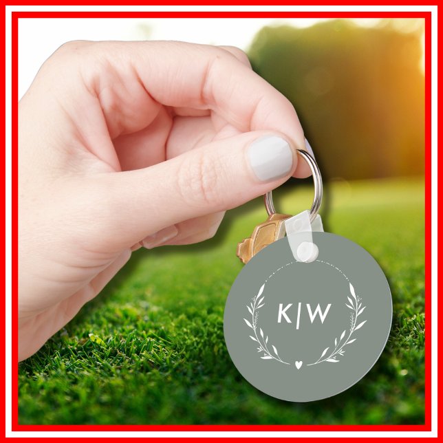 Sage Green und White | Monogram für moderne Initia Schlüsselanhänger (Von Creator hochgeladen)