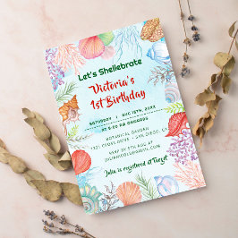 Sage Green Underwater Seashell Foto Geburtstag Einladung