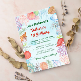 Sage Green Underwater Seashell Foto Geburtstag Einladung