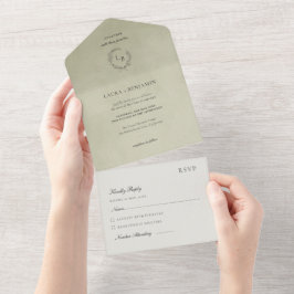 Sage Green Velvet, Laurel Wreath Wedding All In One Einladung