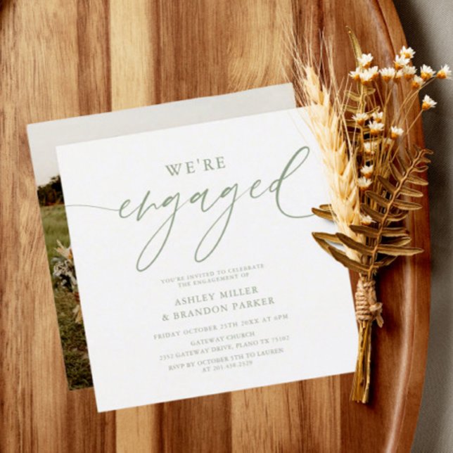 Sage Green Verlobung Foto Square Einladung (Von Creator hochgeladen)