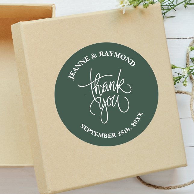 Sage Green Vielen Dank Kalligraphie Wedding Gefall Runder Aufkleber (Von Creator hochgeladen)