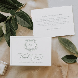 Sage Green Viktorianisch Baroque Floral Wappen Hoc Dankeskarte