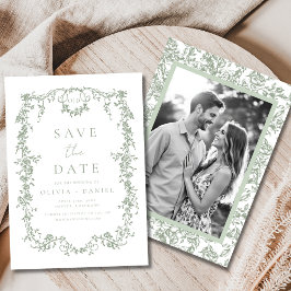 Sage Green Viktorianisch Floral Foto Französisch H Save The Date