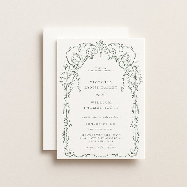 Sage Green Viktorianisch Frame Wedding Einladung (Von Creator hochgeladen)