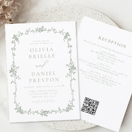Sage Green Viktorianisch French QR Code Hochzeit Einladung