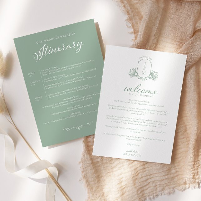 Sage Green Viktorianisches Wappen Willkommen/Reise Einladung (Von Creator hochgeladen)