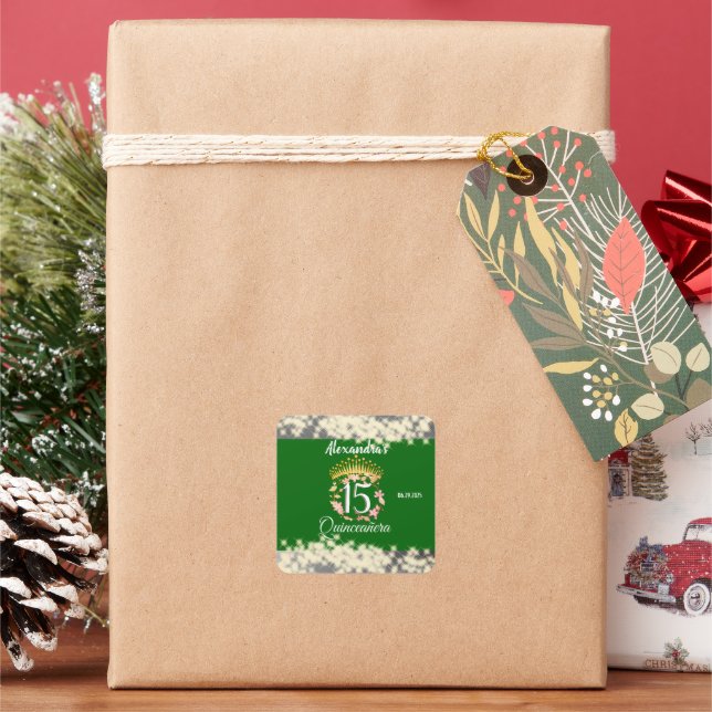 Sage Green Vintag Boho Quinceañera Spanisch Quadratischer Aufkleber (Feiertag)