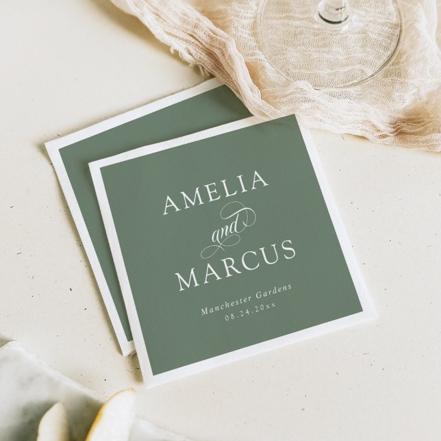 Sage Green Vintag Calligrafy Wedding Serviette (Von Creator hochgeladen)