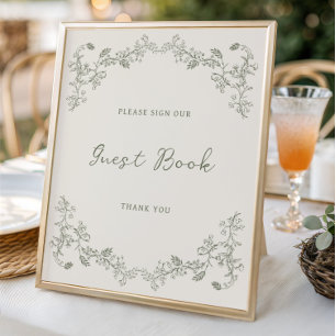 Sage Green Vintag Chinoiserie Gästebuchposter Poster