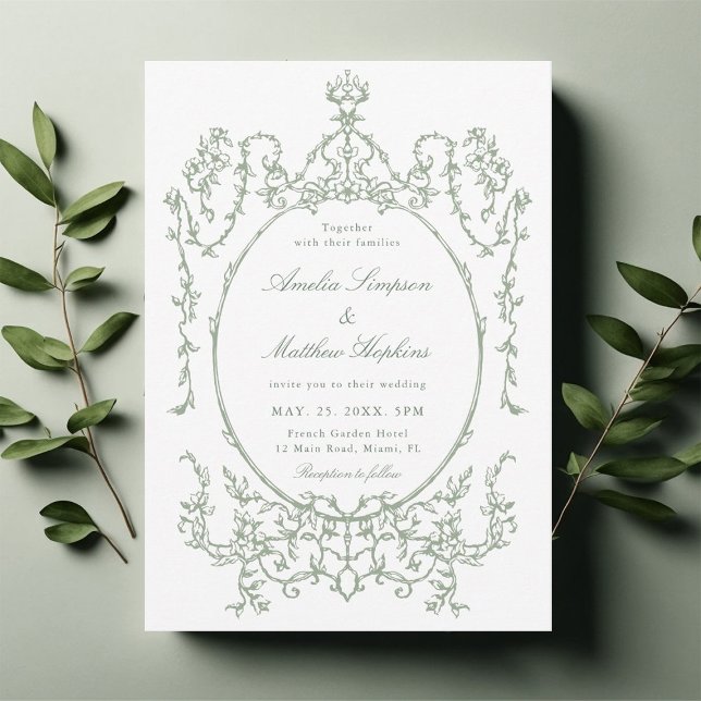 Sage Green Vintag Floral Frame Wedding Einladung (Von Creator hochgeladen)