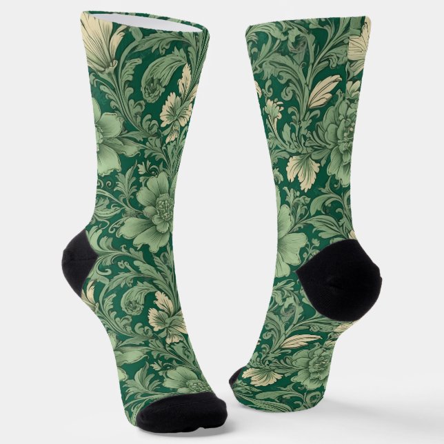 Sage Green Vintag Floral Muster Socken (Gewinkelt)