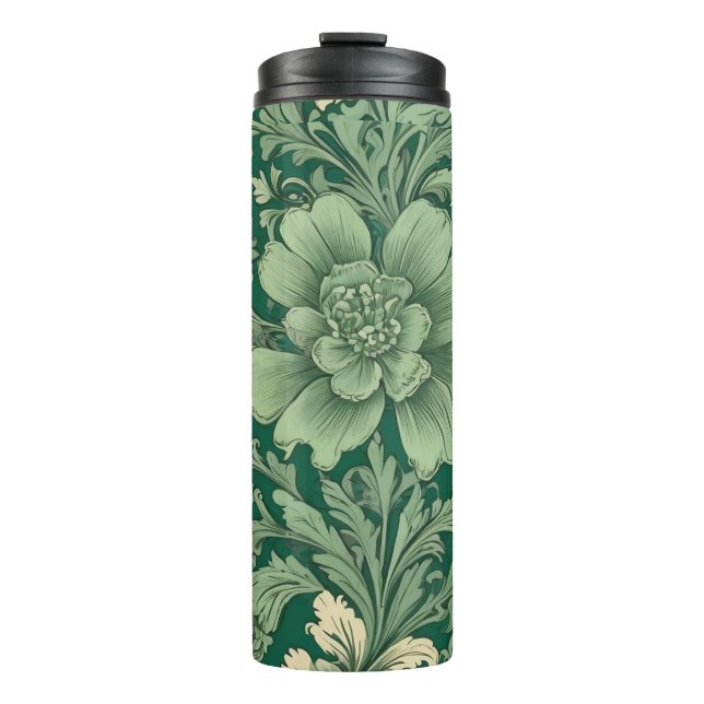 Sage Green Vintag Floral Muster Thermosbecher (Vorderseite)