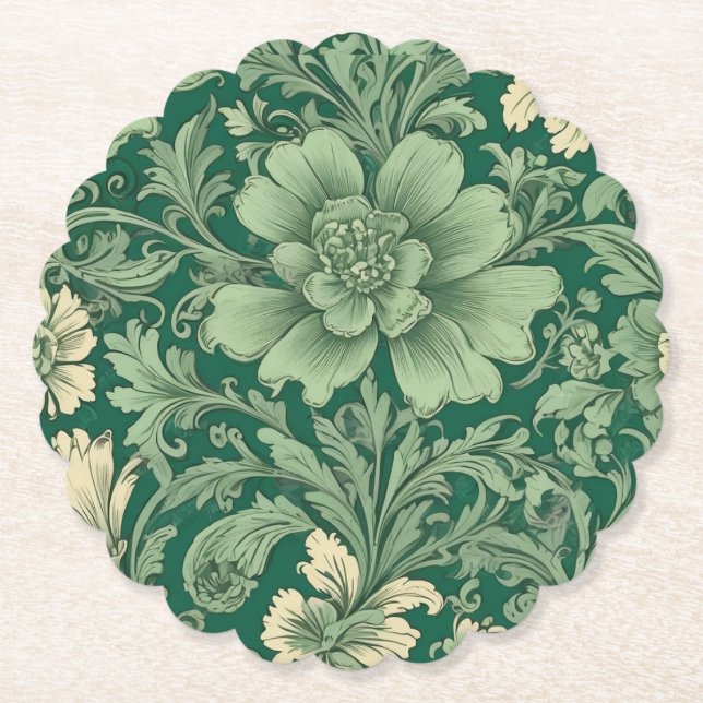 Sage Green Vintag Floral Muster Untersetzer (Vorderseite)