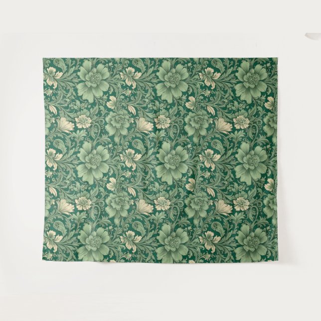Sage Green Vintag Floral Muster Wandteppich (Vorderseite (Horizontal))