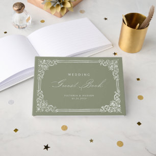 Sage Green Vintag Frame Elegante Script Hochzeit Gästebuch